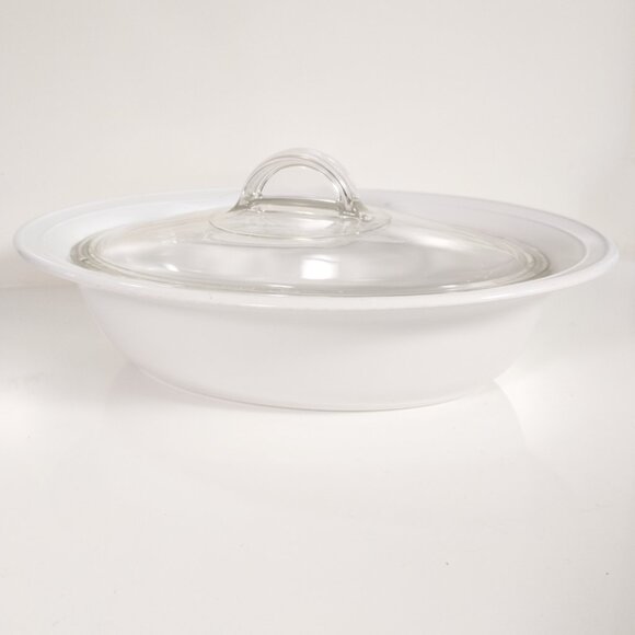 Corningware Casual Elegance Oval Casserole Dish w/ Pyrex Lid White Bakeware - Picture 3 of 7